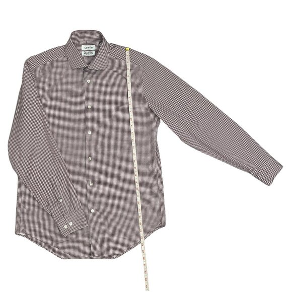 Calvin Klein Men's Button Down Shirt Sz M,15.5 32/33 Burgundy Checkered Non Iron - Picture 6 of 10